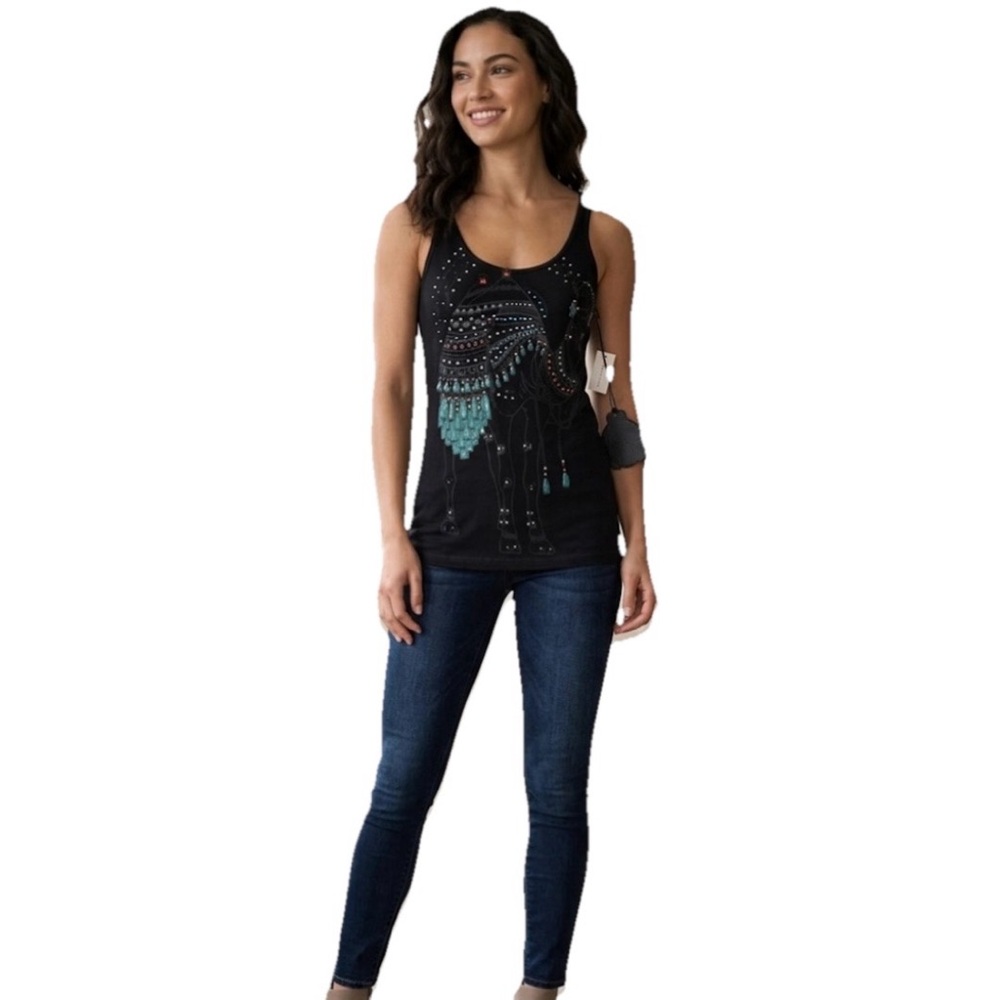 Key Closet Women’s Black Camel Swarovski Studded Tank Top Size Small